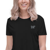 Women's Loose Fit Black Embroidered Blackacre T-shirt