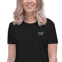 Women's Loose Fit Black Embroidered Blackacre T-shirt